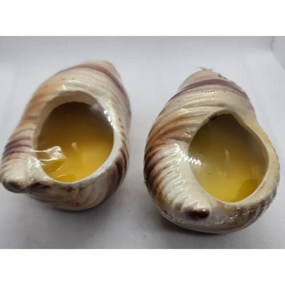 Set of 2 Citronella Scented Candles Ceramic Seashell Shell Decor New Wrapped